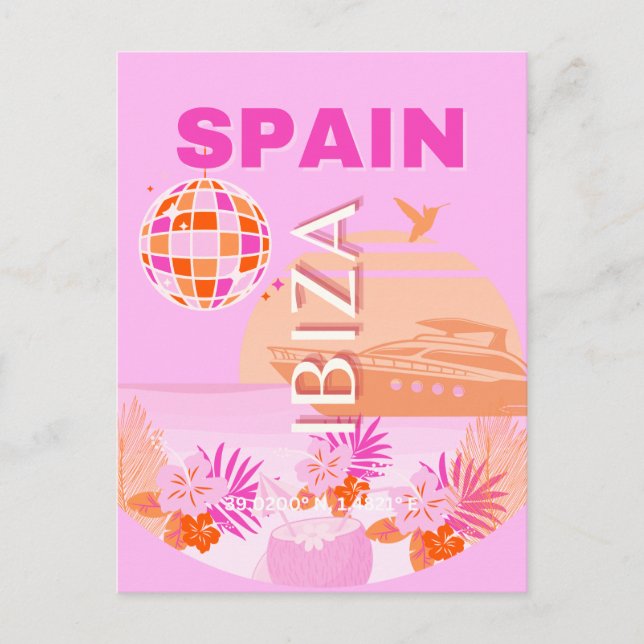 Cartão Postal De Festividades Ibiza, Espanha, Arte Viagem, Arte Pré-Facada, Rosa (Frente)