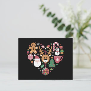 Cartão Postal De Festividades Ícones de Amor no Coração de Natal Férias Xmas Pap