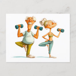 Cartão Postal De Festividades Idoso Engraçado Fazendo Ilustração De Yoga