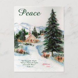 Cartão Postal De Festividades Igreja do País na Cena de Montanha em Aquarela de