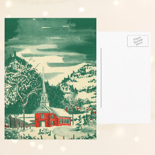 Cartão Postal De Festividades Igreja natal vintage, Paisagem de Neve no inverno