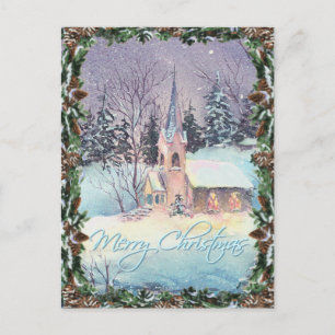 Cartão Postal De Festividades IGREJA RURAL & COROA DE FLORES por SHARON SHARPE
