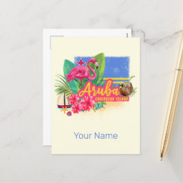 Cartão Postal De Festividades Ilha Caribe Aruba com Flamingo Vintage