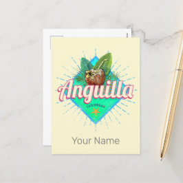 Cartão Postal De Festividades Ilha da Vintagem do Caribe de Anguila Retro Vacina