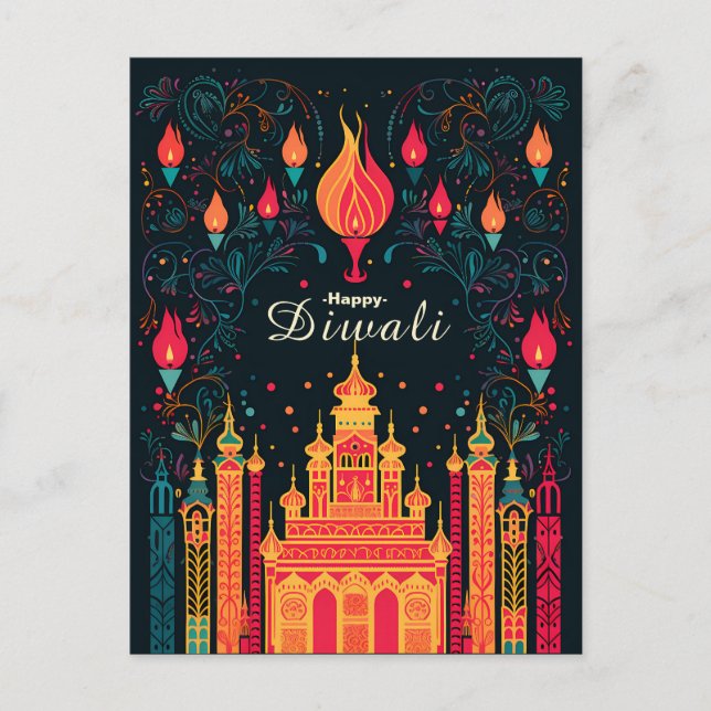 Cartão Postal De Festividades Iluminação divina: Celebração de Diwali (Frente)