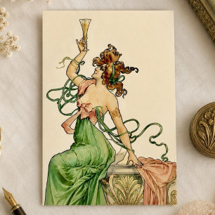 Cartão Postal De Festividades Ilustração Art Nouveau Vintage da Senhora do Champ