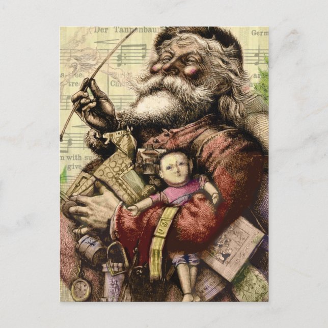 Cartão Postal De Festividades Ilustração Clássica da Árvore Santa feliz (Frente)