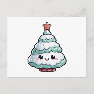 Cartão Postal De Festividades Ilustração da Árvore de Natal Kawaii