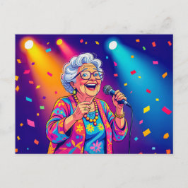 Cartão Postal De Festividades Ilustração da Avó Cantando no Palco