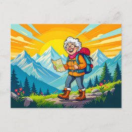 Cartão Postal De Festividades Ilustração da Avó de Hiking