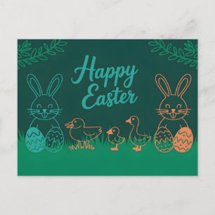 Cartão Postal De Festividades Ilustração da Linha de Páscoa com Coelhinhos e Pin
