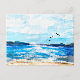 Cartão Postal De Festividades Ilustração de Aquarela do Horizonte Costeiro