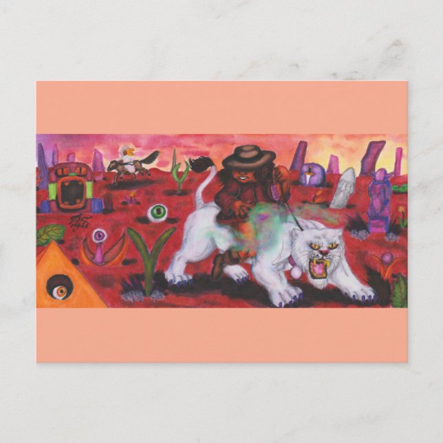 Cartão Postal De Festividades Ilustração de Aquarela O Menino Anda Branco Liones (Frente)