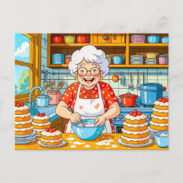 Cartão Postal De Festividades Ilustração de Avó Cozinhando Panquecas
