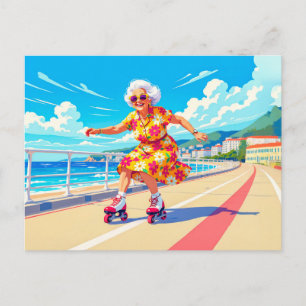 Cartão Postal De Festividades Ilustração de Avó Patinando