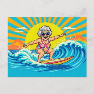 Cartão Postal De Festividades Ilustração de Avó Surfando