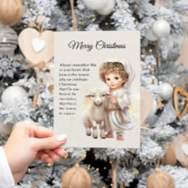 Cartão Postal De Festividades Ilustração De Bebê Jesus E Lambe