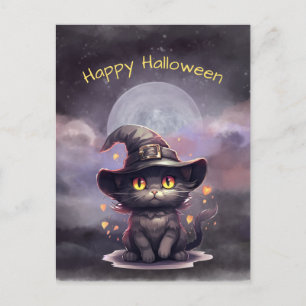 Cartão Postal De Festividades Ilustração de Chapéu de Bruxa Negra do Halloween