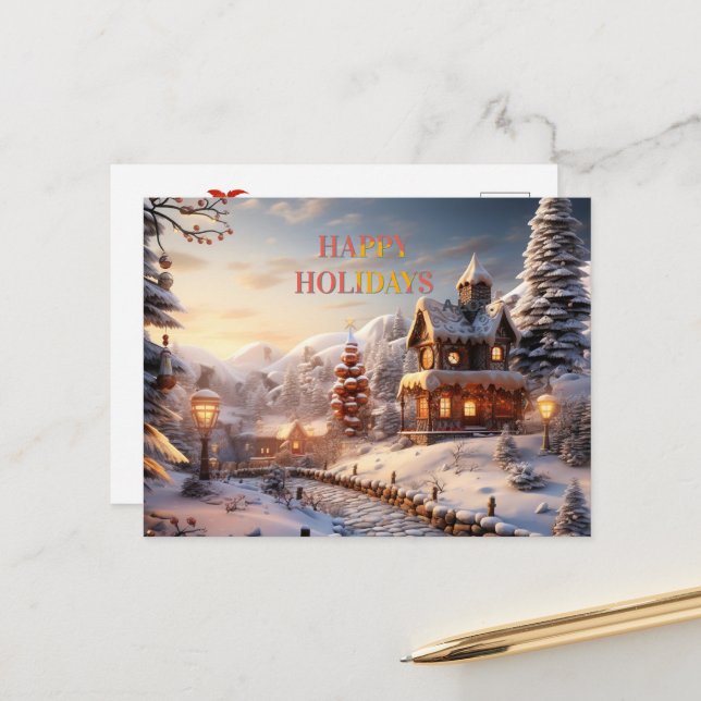 Cartão Postal De Festividades Ilustração de Cozy Village (Frente/Verso In Situ)