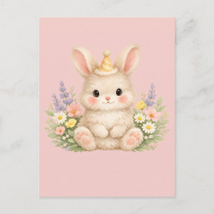 Cartão Postal De Festividades Ilustração de Flor Silvestre Coelhinho Pastel
