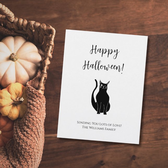 Cartão Postal De Festividades Ilustração de Gato Negro Bonito Simples Halloween (Criador carregado)
