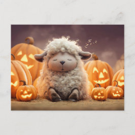 Cartão Postal De Festividades Ilustração de ovelha dormindo entre abóboras de Ha