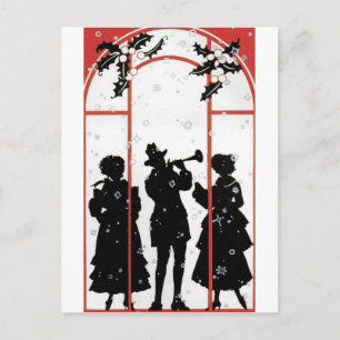 Cartão Postal De Festividades Ilustração de Silhueta de Cantores de Natal Vintag