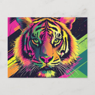 Cartão Postal De Festividades Ilustração de Tigre de Arte pop com Cores Néon
