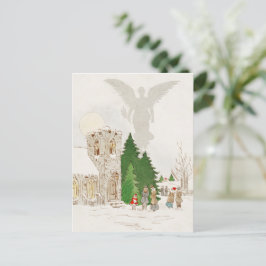 Cartão Postal De Festividades Ilustração de um Natal Branco com um Anjo