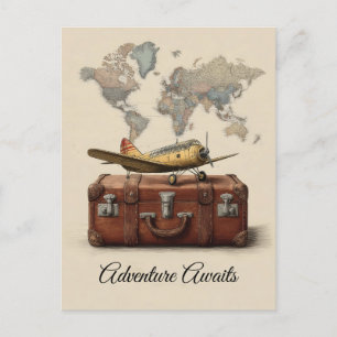 Cartão Postal De Festividades Ilustração de Viagem Antiga com um Avião