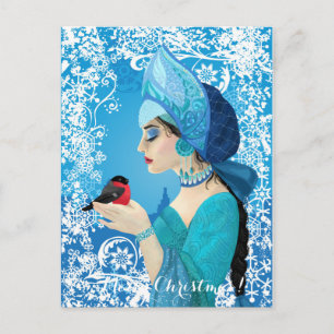 Cartão Postal De Festividades Ilustração do estilo russo de Snegurochka. Snowmai