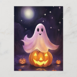 Cartão Postal De Festividades Ilustração do Halloween Ghost Jack-o'-lantern