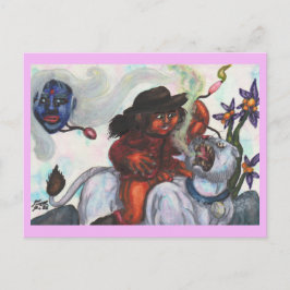 Cartão Postal De Festividades Ilustração em Aquarela Eros montando Leoa Branca 