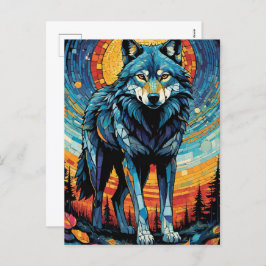 Cartão Postal De Festividades Ilustração Mosaica Colorida do Lobo Majestoso