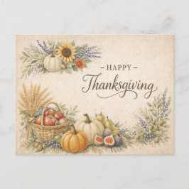Cartão Postal De Festividades Ilustração Vintage de Ação de Graças de Abóbora de