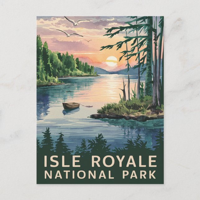 Cartão Postal De Festividades Ilustração Watercolor de Isle Royale (Frente)