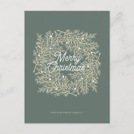 Cartão Postal De Festividades ilustración hojas abeto corona de Navidad verde