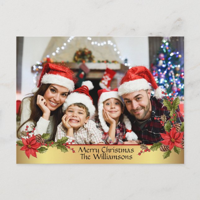 Cartão Postal De Festividades Imagem Dourada de Frame de Fita com Mistura de Aqu (Frente)