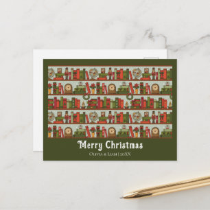 Cartão Postal De Festividades Impressão de Prateleira de Livros Desenhada à Mão