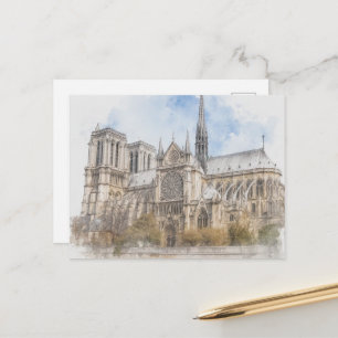 Cartão Postal De Festividades Impressão em Aquarela de Notre Dame, Arte da Cated