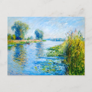 Cartão Postal De Festividades Impressionista Primavera Riverbank com barcos