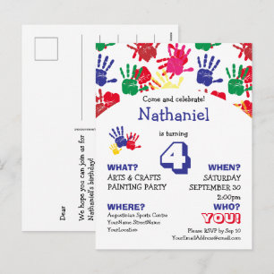 Cartão Postal De Festividades Impressões Coloridas das Mãos das Crianças Festa d