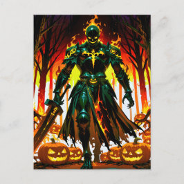 Cartão Postal De Festividades Incrível Absorvente Pumpkin Knight Halloween