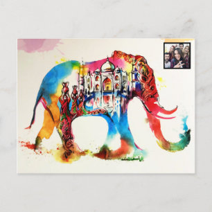 Cartão Postal De Festividades Índia Elephant Viagens vintage Love Watercolor