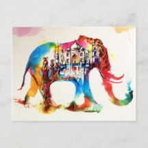 Índia Elephant Viagens vintage Love Watercolor