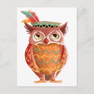 Cartão Postal De Festividades Indiano Nativo Americano de Ação de Graças Coruja 