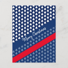 Cartão Postal De Festividades Indigo Azul Branco Vermelho Inverno Árvore Aquarel