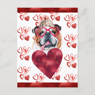 Cartão Postal De Festividades Inglês Bulldog Hearts Dog Lover Namorados Gift