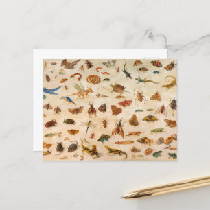 Cartão Postal De Festividades Insetos, Anfíbios e Conchas de Jan van Kessel