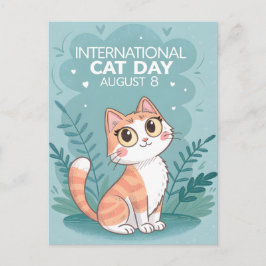 Cartão Postal De Festividades International Cat Day Cute Whimsical Cat Art